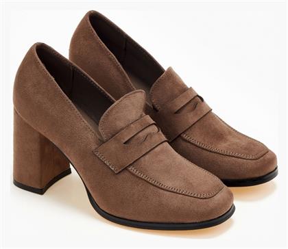 Issue Fashion Suede Γόβες με Ψηλό Τακούνι Καφέ