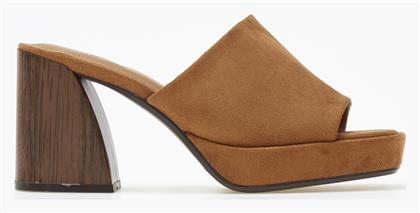 Mules Suede Υφή Χοντρό Τακούνι Κάμελ