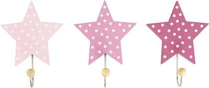 Jabadabado Star Παιδική Κρεμάστρα Μονής Θέσης Ξύλινη Pink 36x6x16εκ. 3τμχ