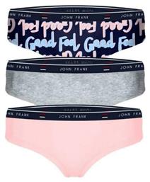 John Frank Feel Good III Hipster Βαμβακερά Γυναικεία Slip 3Pack Grey/Blue/Pink