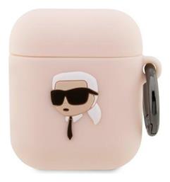 Karl Lagerfeld Karl Head 3D Θήκη Σιλικόνης με Γάντζο σε Ροζ χρώμα για Apple AirPods από το Designdrops