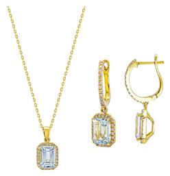 Kiriakos Gofas Σετ με Κολιέ & Σκουλαρίκια από Χρυσό 18K με Πέτρες