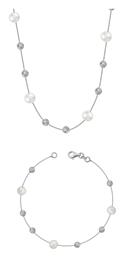 Kiriakos Gofas Σετ με Κολιέ & Βραχιόλι από Λευκόχρυσο 14K με Πέτρες και Πέρλες