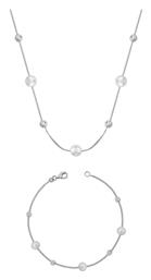 Kiriakos Gofas Σετ με Κολιέ & Βραχιόλι από Λευκόχρυσο 14K με Πέτρες και Πέρλες