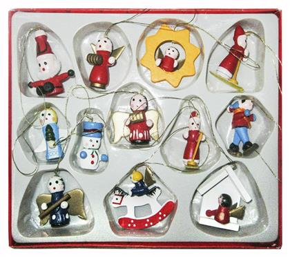 Στολίδια Σετ Ξύλινα Πολύχρωμα 14x16cm 12τμχ