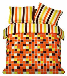 Makis Tselios Home Σετ Μονή 160x240 Squares Orange Πορτοκαλί