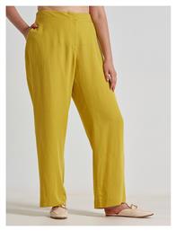 Mat Fashion Γυναικείο Λινό Παντελόνι με Λάστιχο Straight Κίτρινο