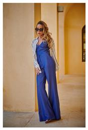 Matis Fashion Γυναικεία Ψηλόμεση Υφασμάτινη Παντελόνα Καμπάνα σε Μπλε Χρώμα