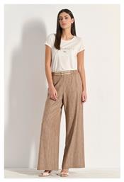 Matis Fashion Γυναικεία Ψηλόμεση Υφασμάτινη Παντελόνα με Λάστιχο Ριγέ Καφέ