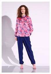 Matis Fashion Μακρυμάνικο Γυναικείο Σατέν Πουκάμισο Μπλε Floral
