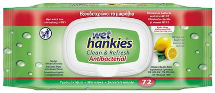 ΜΕΓΑ Wet Hankies Clean & Refresh Antibacterial Αντισηπτικά Μαντηλάκια Χεριών 15τμχ