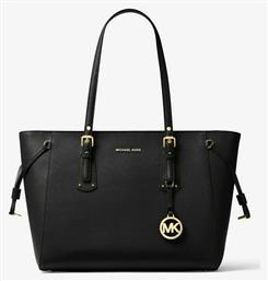 Michael Kors Voyager Δερμάτινη Γυναικεία Τσάντα Shopper 'Ωμου σε Μαύρο χρώμα