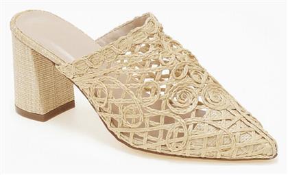 Μυτερά Ψάθινα Mules Χοντρό Τακούνι Μπεζ