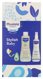 Mustela Promo Stylish Baby Gentle Shampoo Βρεφικό Παιδικό Απαλό Σαμπουάν Αβοκάντο Κανονικές Επιδερμίδες 500ml Hair Styler & Skin Freshener Νερό Φρεσκαρίσματος Σώμα & Μαλλιά Χαμομήλι 200ml