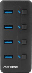 Natec Mantis USB 3.0 Hub 4 Θυρών με σύνδεση USB-A & Θύρα Φόρτισης και Εξωτερική Παροχή Ρεύματος