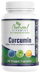 Natural Vitamins Curcumin 750mg Κουρκουμάς 60 φυτικές κάψουλες