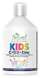 Natural Vitamins Kids C + D3 + Zinc Πολυβιταμίνη Πορτοκάλι κατάλληλη για ενήλικες 50+ 500ml