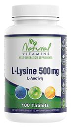 Natural Vitamins L-Lysine 500mg 100 ταμπλέτες Unflavoured
