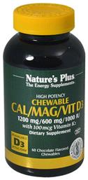 Nature's Plus Cal/Mag/Vit D3 with Vitamin K2 1iu 60 μασώμενες ταμπλέτες από το Pharm24