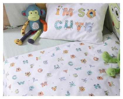 Nef-Nef Homeware Alphabet Monster Σετ Βρεφικά Σεντόνια Κούνιας Βαμβακερά Πράσινα 170x120εκ. 3τμχ