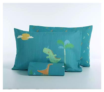 Nef-Nef Homeware Dinos On Wheels Σετ Παιδική Παπλωματοθήκη Μονή με Μαξιλαροθήκη Βαμβακερή Petrol 160x240εκ.
