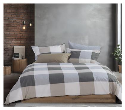 Nef-Nef Homeware Σετ Υπέρδιπλο 4τμχ 240x270εκ. Casual Check Γκρι