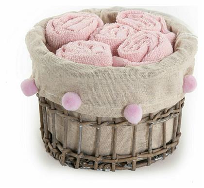 Nef-Nef Homeware Σετ Πετσέτες Μπάνιου 5τμχ Please Ροζ Καλαθάκι με Λαβέτες 1120 Ροζ Βάρους 450gr/m² από το Aithrio