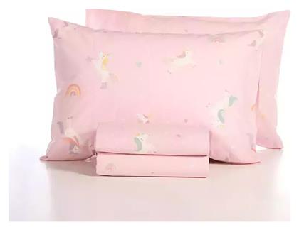 Nef-Nef Homeware Σετ Σεντόνια Μονά Βαμβακερά Unicorns Style Ροζ 170x260cm 3τμχ