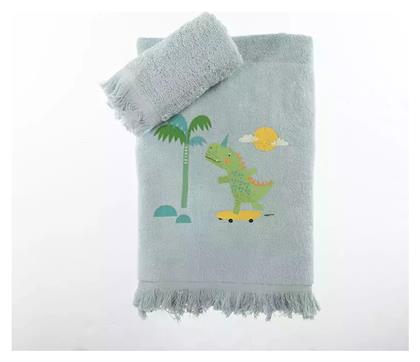 Nef-Nef Homeware Σετ Βρεφικές Πετσέτες 2τμχ Dinos On Wheels Μπλε Βάρους 420gr/m²