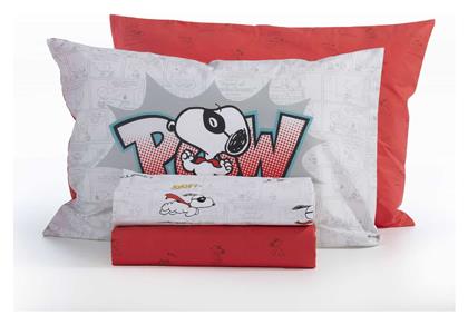 Nef-Nef Snoopy Mask Hero Σετ Σεντόνια Μονά Βαμβακερά Grey/Red 170x260cm 3τμχ