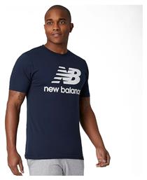 New Balance Essentials Stacked Logo Ανδρικό T-shirt Navy Μπλε με Λογότυπο