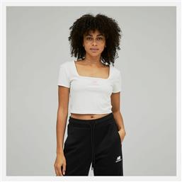 New Balance Κοντομάνικο Crop Top Μπεζ