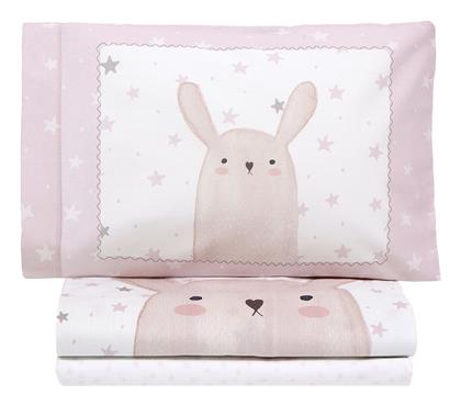Nima Lovely Bunny Σετ Βρεφικά Σεντόνια Κούνιας Βαμβακερά Ροζ Λευκά 120x170εκ.