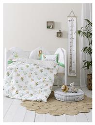 Nima Safari Friends Βρεφικό Κουβερλί Διπλής Όψης Βαμβακερό Λευκό, Πράσινο 100x140cm