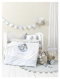 Nima Sleepy Racoon Βρεφικό Κουβερλί Διπλής Όψης Βαμβακερό Λευκό, Γαλάζιο 100x140cm