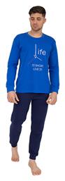 Nina Club Χειμερινή Ανδρική Πιτζάμα Βαμβακερή Life Blue