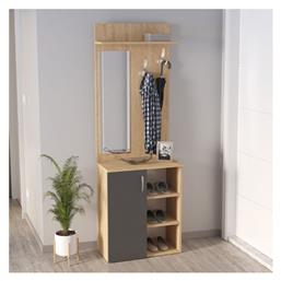 Norva Έπιπλο Εισόδου με Καθρέπτη / Κρεμάστρα & Παπουτσοθήκη Sapphire Oak - Ανθρακί 67.8x36.3x200.6εκ.