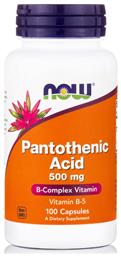 Now Foods Pantothenic Acid Βιταμίνη για Ενέργεια, Ενίσχυση του Ανοσοποιητικού & το Νευρικό Σύστημα 500mg 100 κάψουλες