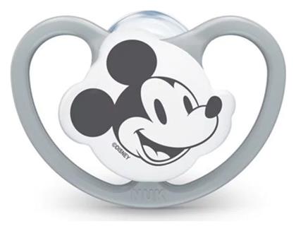 Nuk Ορθοδοντική Πιπίλα Σιλικόνης για 0-6 μηνών Space Mickey με Θήκη Γκρι