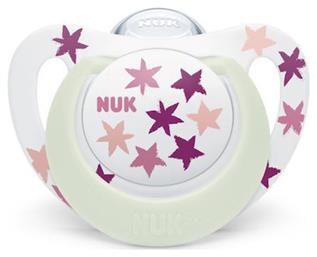 Nuk Ορθοδοντική Πιπίλα Σιλικόνης Star Night Stars Pink Νυκτός με Θήκη για 6-18 μηνών