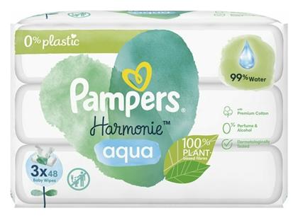 Pampers Harmonie Aqua Μωρομάντηλα με 99% Νερό, χωρίς Οινόπνευμα & Άρωμα 3x48τμχ από το Pharm24