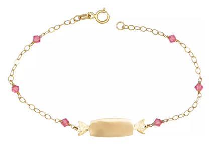 Παιδικό Βραχιόλι Ταυτότητα Καραμέλα από Χρυσό 14K με Πέτρες & Κοριτσάκι