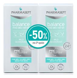 Pharmasept Balance Mild Deo Αποσμητικό 24h σε Roll-On Χωρίς Αλουμίνιο 2x50ml