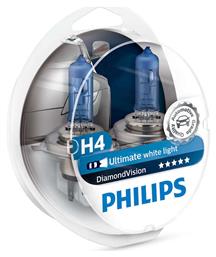 Philips Λάμπες Αυτοκινήτου & Μοτοσυκλέτας DiamondVision H4 Αλογόνου 5000K Ψυχρό Λευκό 12V 60W 2τμχ