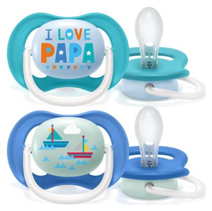 Philips Ορθοδοντικές Πιπίλες Σιλικόνης με Θήκη I Love Papa - Blue για 6-18 μηνών 2τμχ