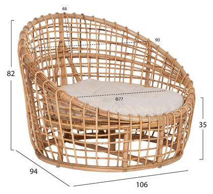 Πολυθρόνα Εξωτερικού Χώρου Rattan Ento Φυσικό-Λευκό με Μαξιλάρι 106x94x82εκ. από το Designdrops