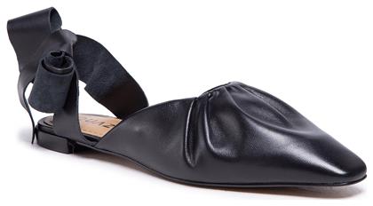 Quazi Δερμάτινες Γυναικείες Μπαλαρίνες Slingback σε Μαύρο Χρώμα