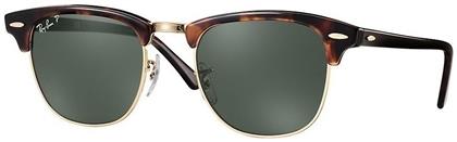 Ray Ban Clubmaster Γυαλιά Ηλίου με Καφέ Ταρταρούγα Κοκκάλινο Σκελετό και Πράσινο Polarized Φακό RB3016 990/58