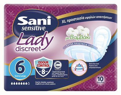 Sani Sensitive Lady Extra Large No6 Γυναικείες Σερβιέτες Ακράτειας Αυξημένης Ροής 6 Σταγόνες 10τμχ