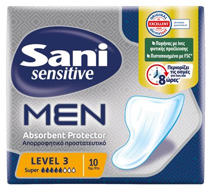 Sani Sensitive Men Super Level 3 Ανδρικές Σερβιέτες Ακράτειας Κανονικής Ροής 5 Σταγόνες 10τμχ